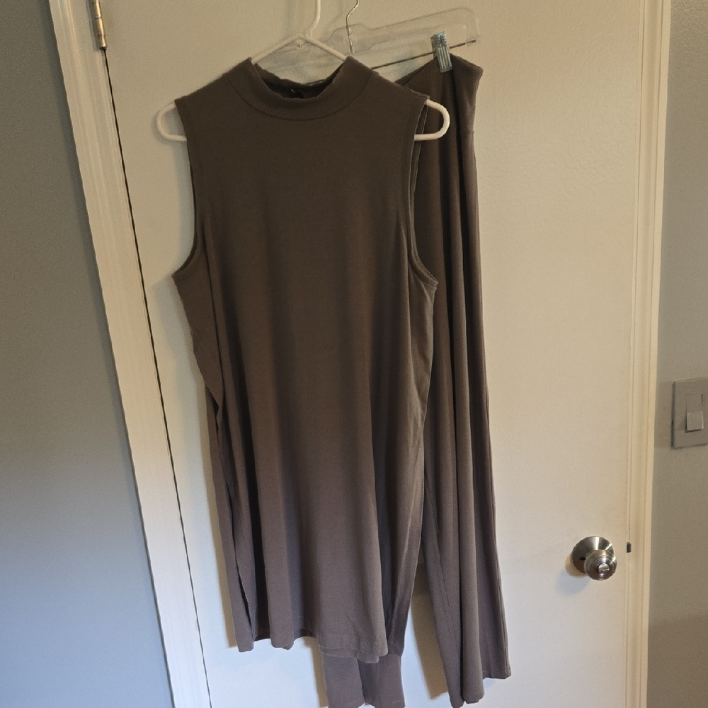 Eileen FisherTaupe Tunic Top and Wide Leg Pants